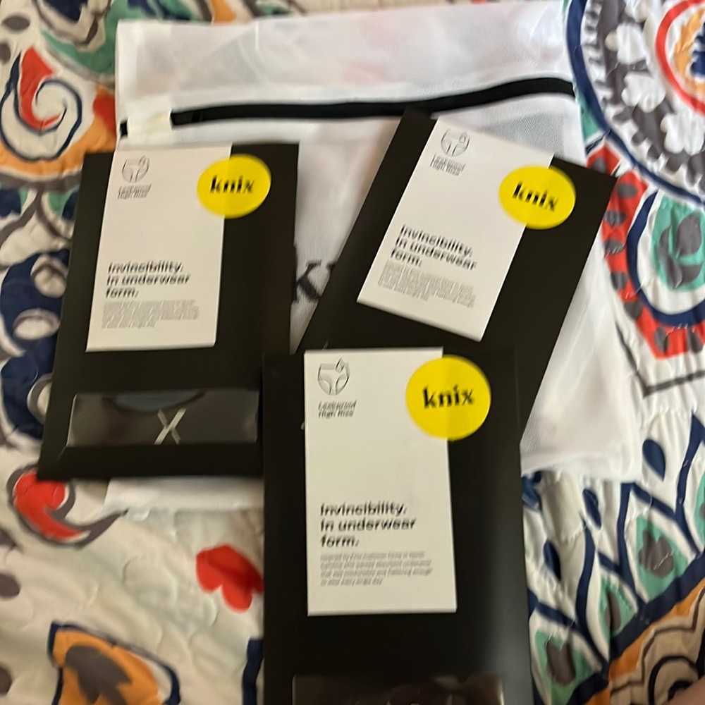 Knix Leakproof High Rise panties XL-3 pairs and lingerie bag. All Black.